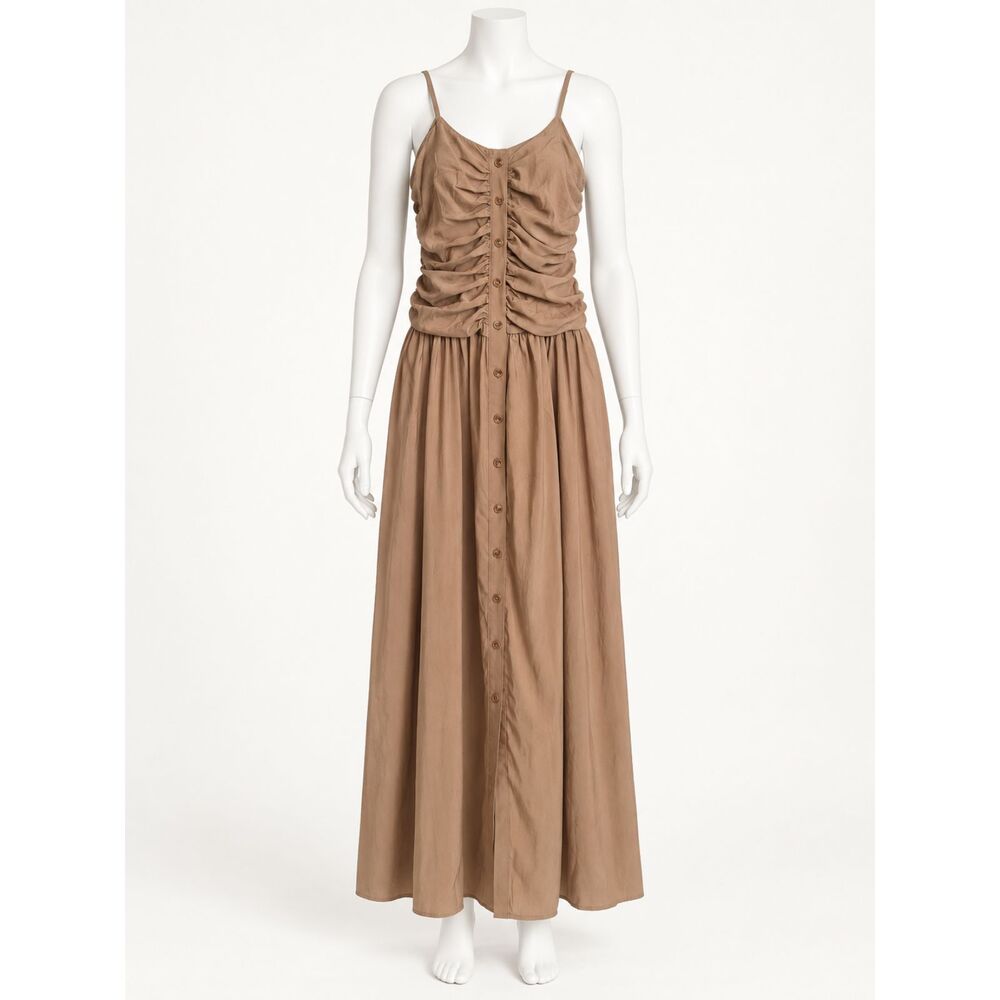 Future Collective Women’s XS Brown Ruched Button Front Maxi Dress NWT Target